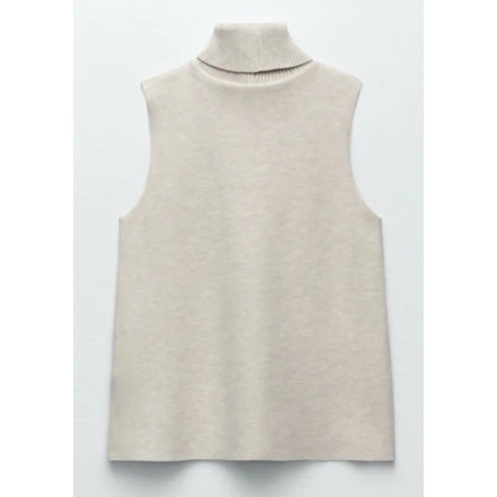 Zara Sleeveless Cream Turtleneck Sweater Size Small
